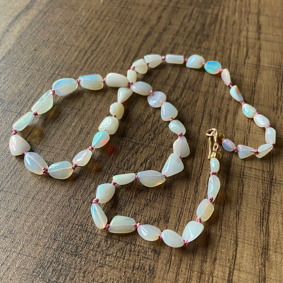 Ethiopian Welo Opal Knotted Necklace, October Birthstone Necklace