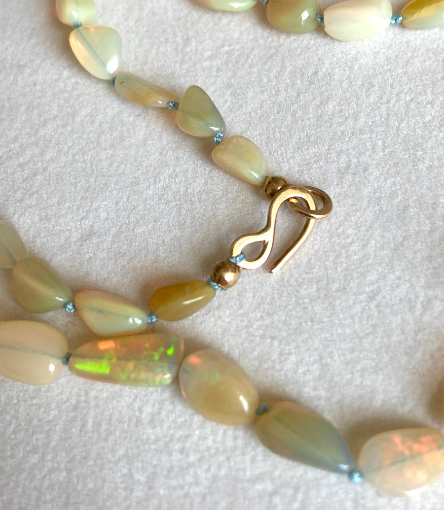 Ethiopian Welo Opal Knotted Necklace, October Birthstone Necklace