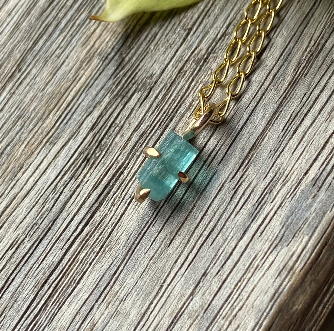 Raw Paraiba Tourmaline Pendant Necklace, October Birthstone Necklace