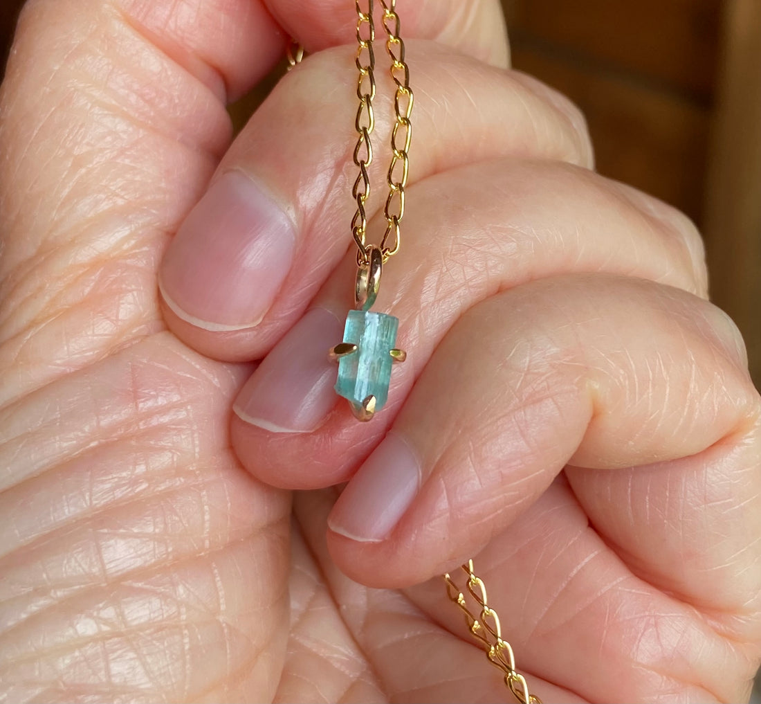 Raw Paraiba Tourmaline Pendant Necklace, October Birthstone Necklace