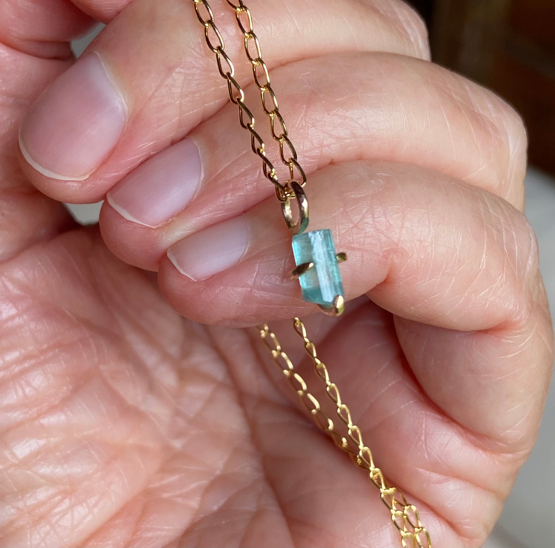 Raw Paraiba Tourmaline Pendant Necklace, October Birthstone Necklace