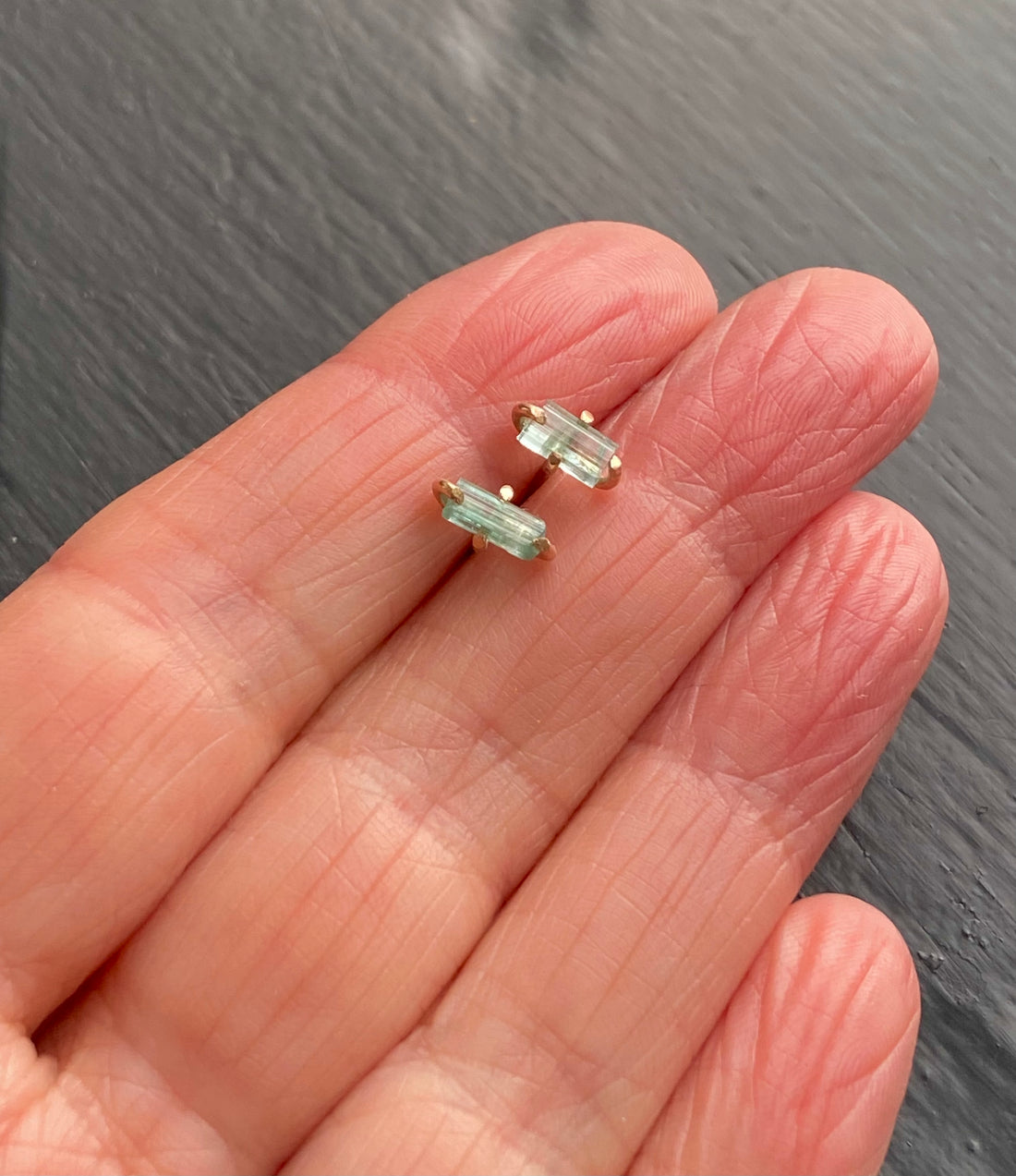 Raw Paraiba Tourmaline Stud Earrings, October Birthstone