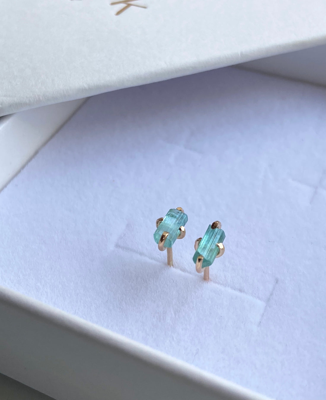 Raw Paraiba Tourmaline Stud Earrings, October Birthstone