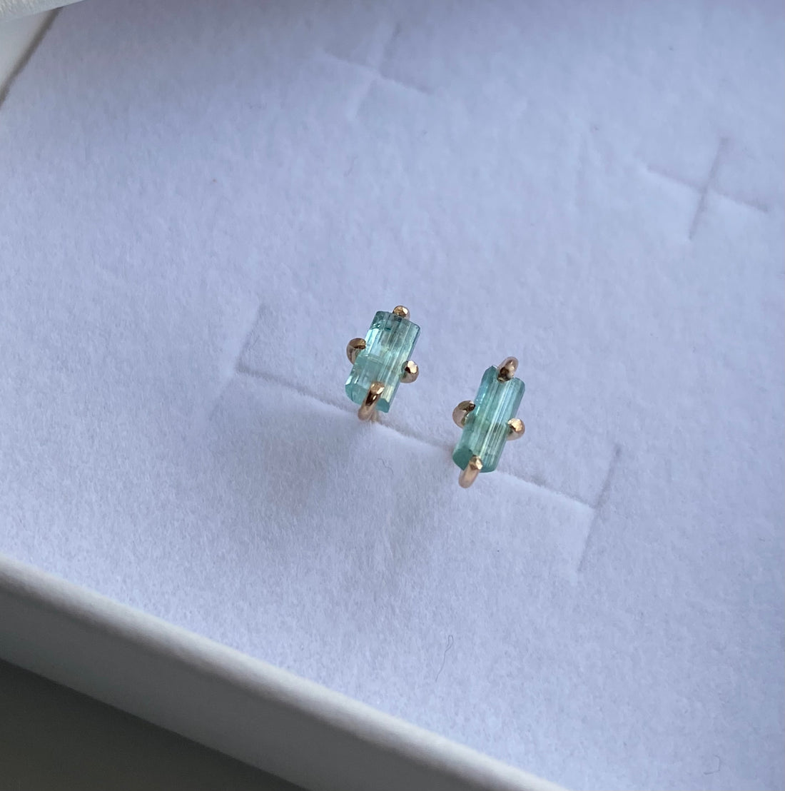 Raw Paraiba Tourmaline Stud Earrings, October Birthstone