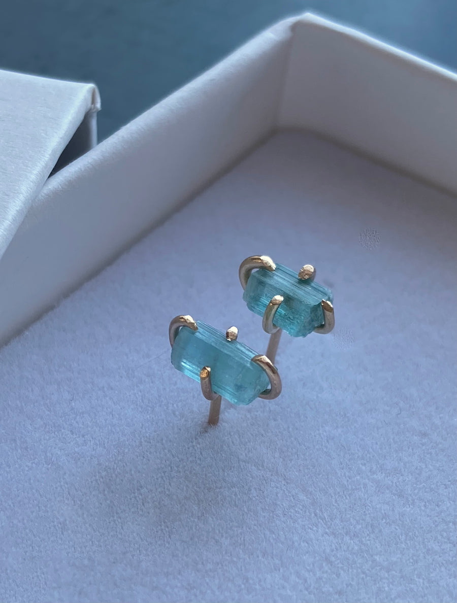 Raw Paraiba Tourmaline Stud Earrings, October Birthstone