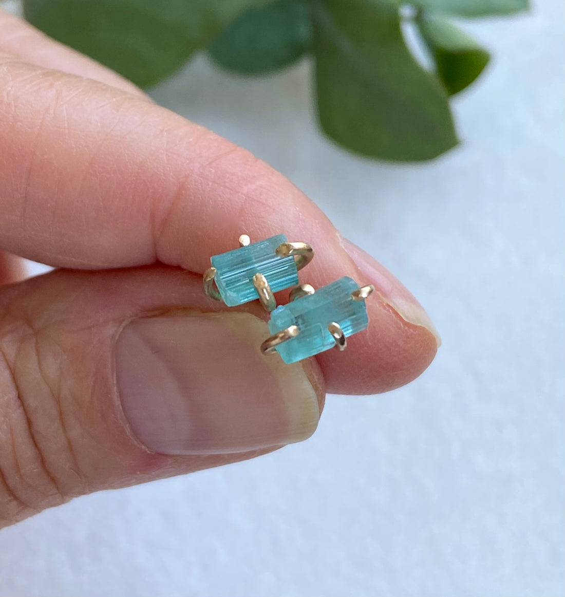 Raw Paraiba Tourmaline Stud Earrings, October Birthstone