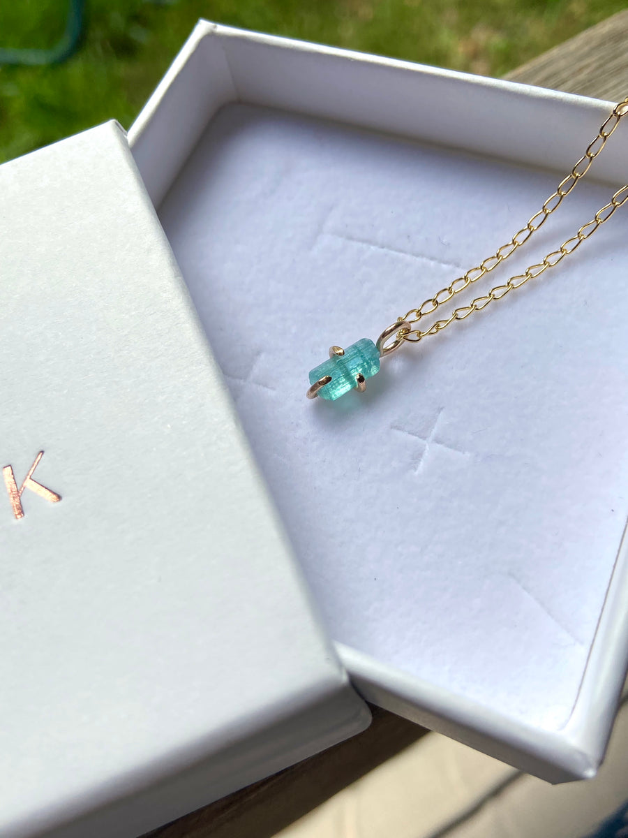 Raw Paraiba Tourmaline Pendant Necklace, October Birthstone Necklace