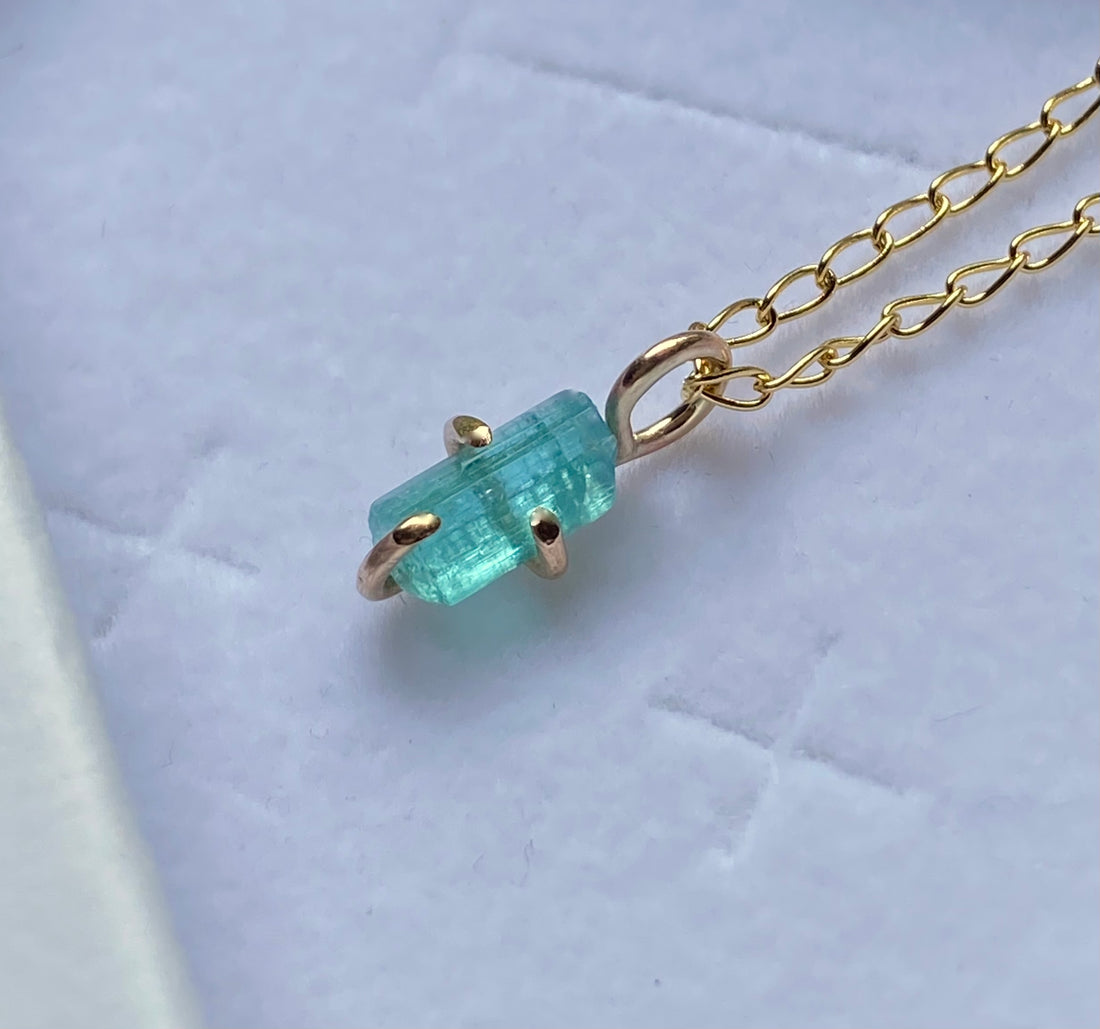Raw Paraiba Tourmaline Pendant Necklace, October Birthstone Necklace