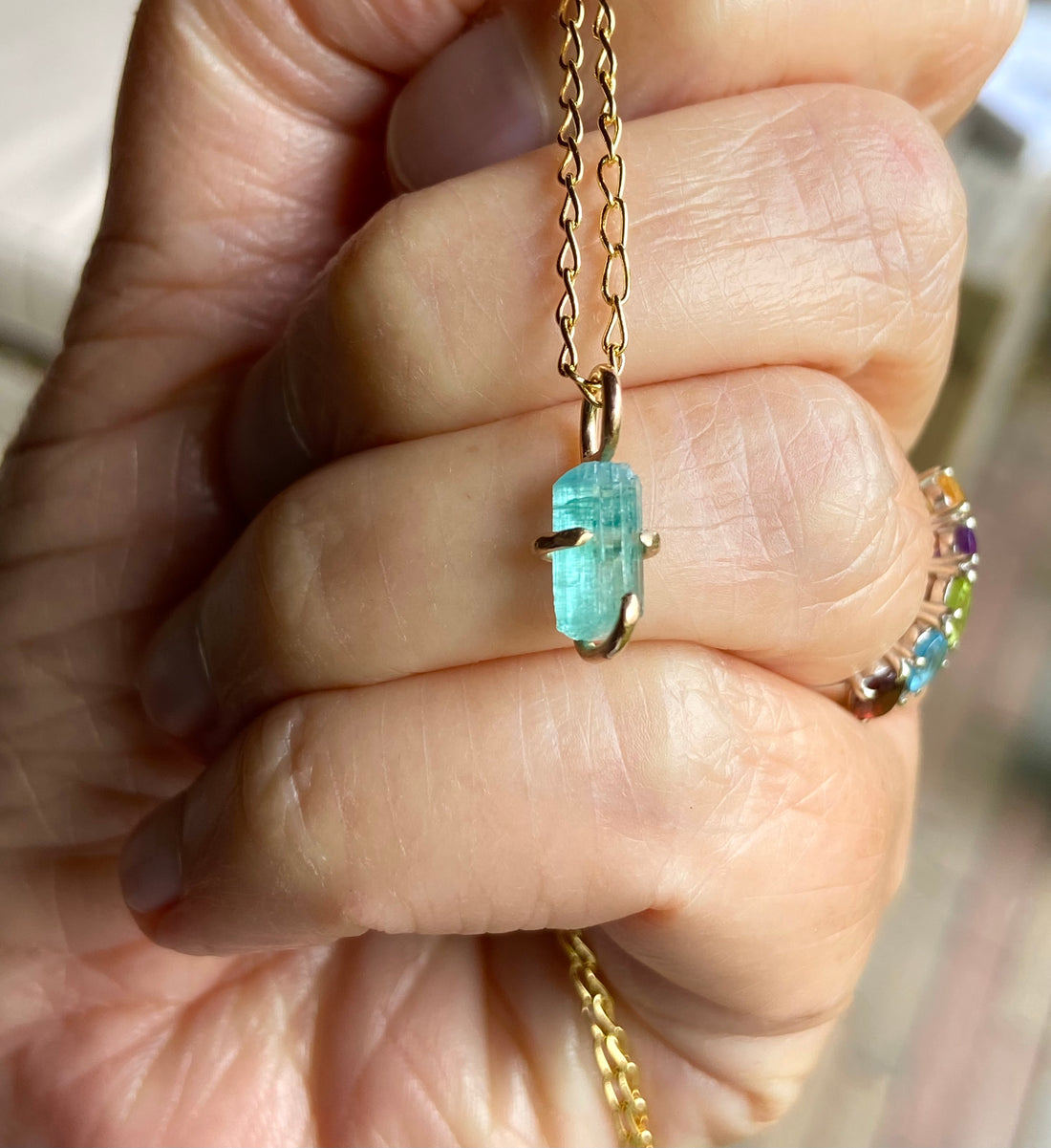 Raw Paraiba Tourmaline Pendant Necklace, October Birthstone Necklace
