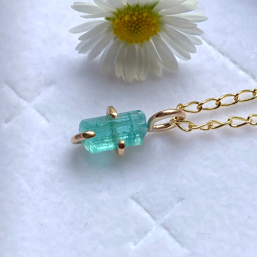 Raw Paraiba Tourmaline Pendant Necklace, October Birthstone Necklace