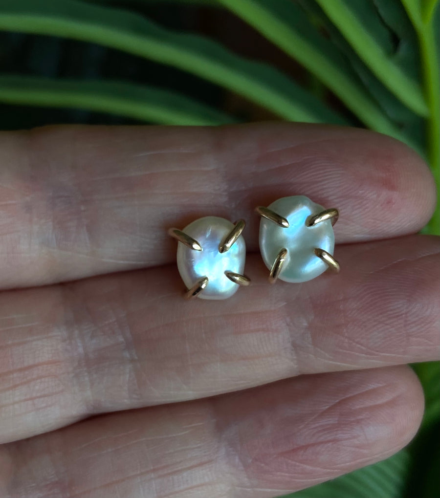 Keshi Pearl Stud Earrings, June Birthstone Earrings