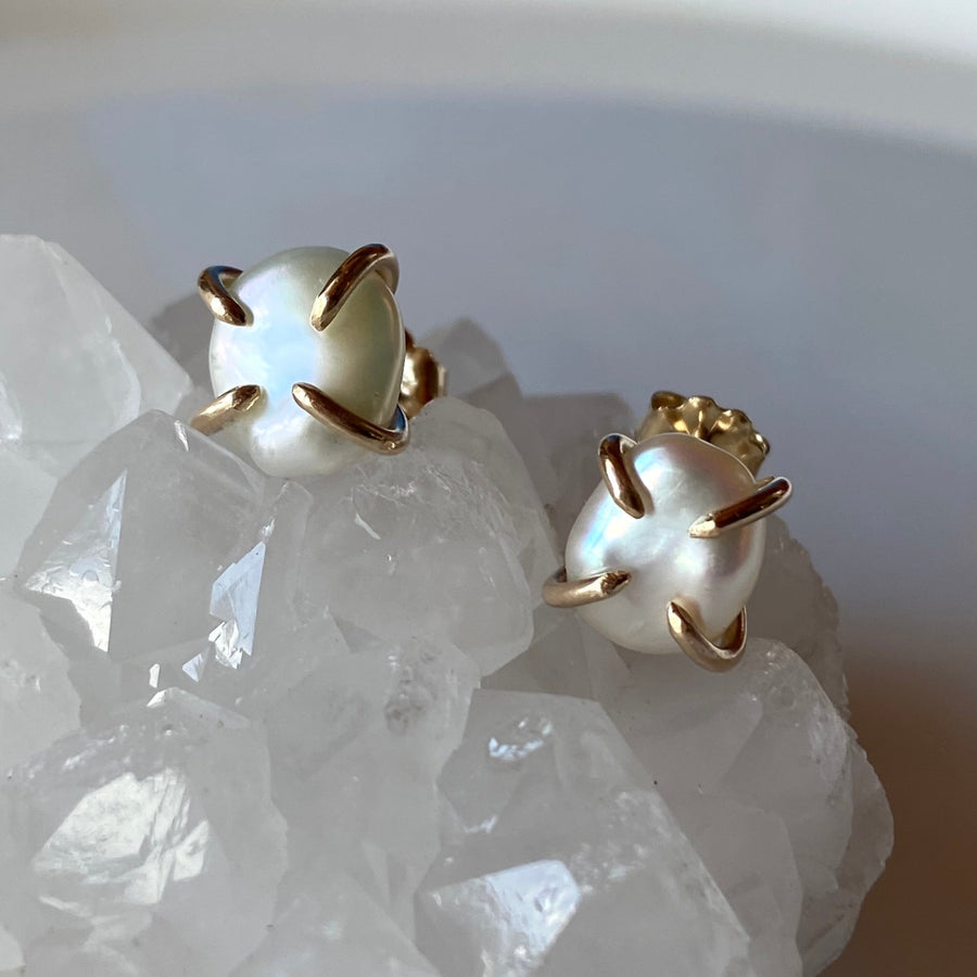 Keshi Pearl Stud Earrings, June Birthstone Earrings