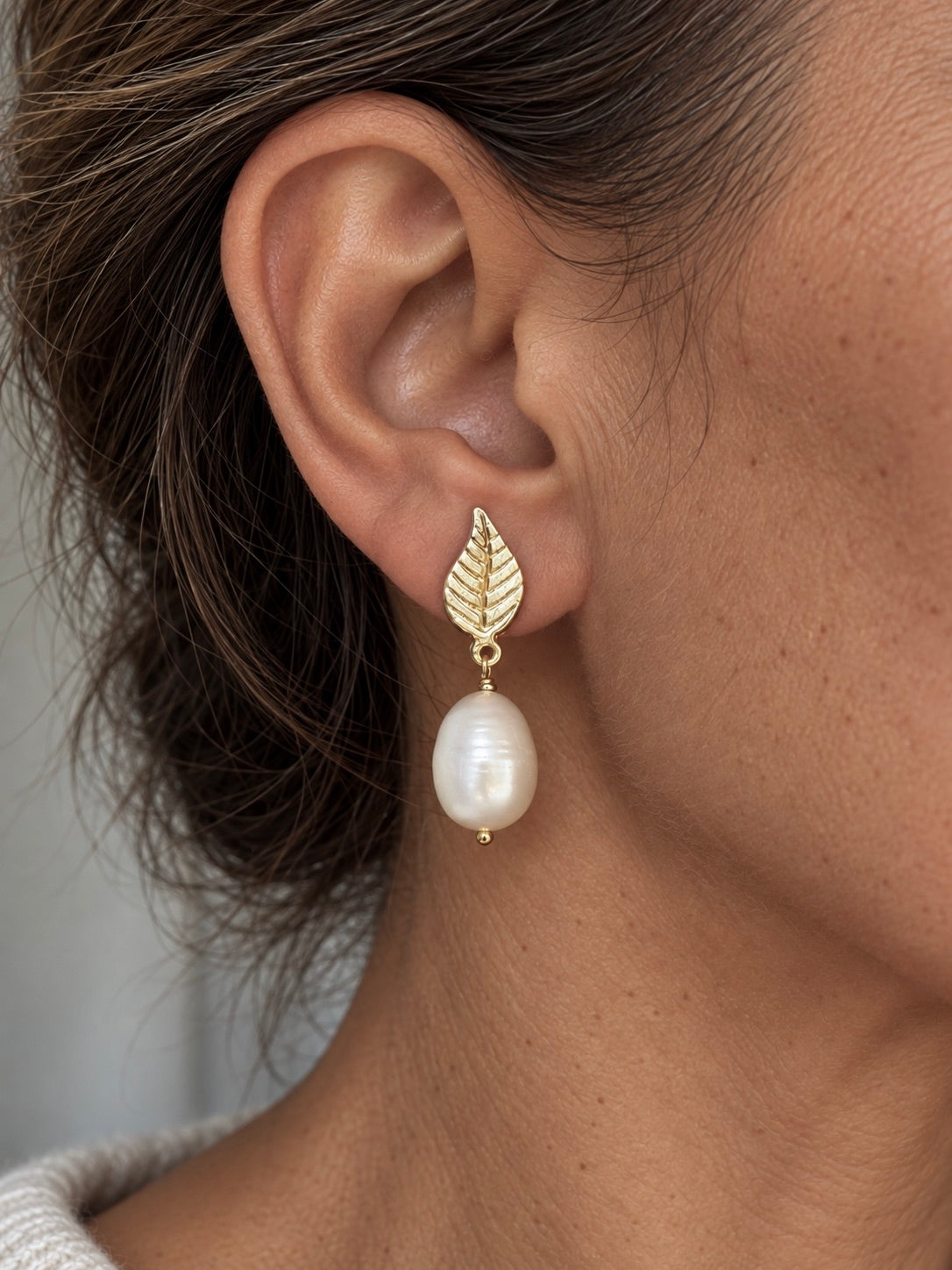 Freshwater Pearl and Leaf Earrings, June Birthstone Earrings