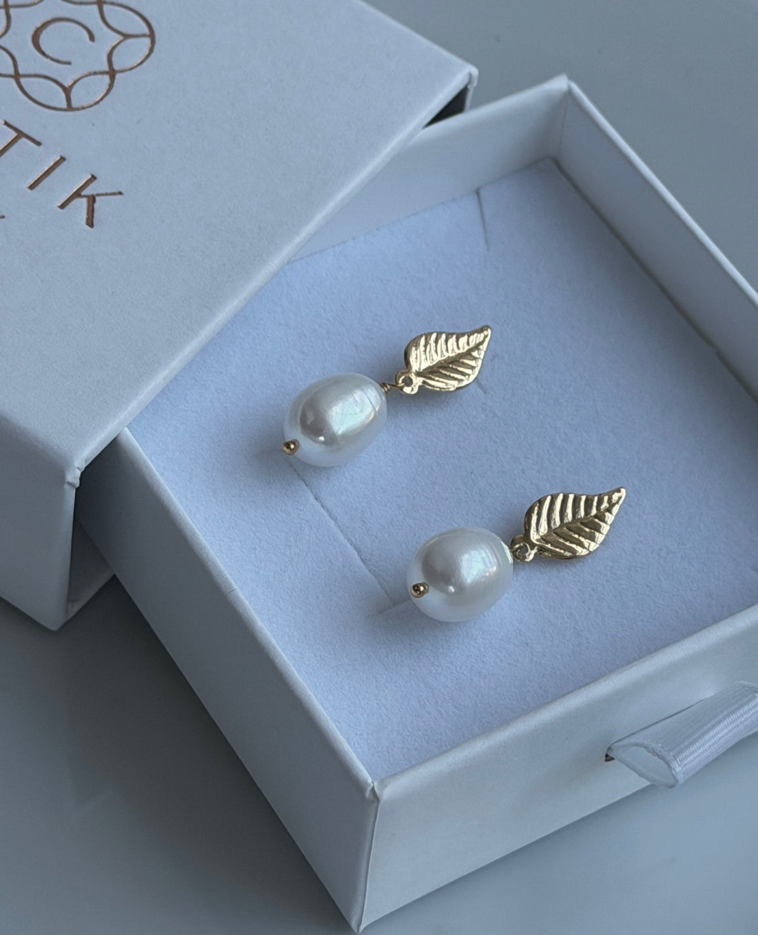 Freshwater Pearl and Leaf Earrings, June Birthstone Earrings