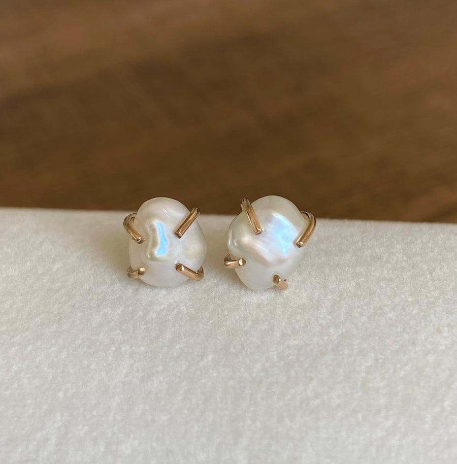 Keshi Pearl Stud Earrings, June Birthstone Earrings