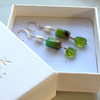 Peridot, Australian Chrysoprase Chalcedony and Freshwater Pearls Earrings