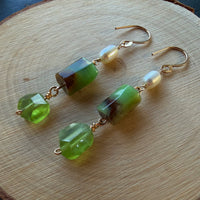Peridot, Australian Chrysoprase Chalcedony and Freshwater Pearls Earrings