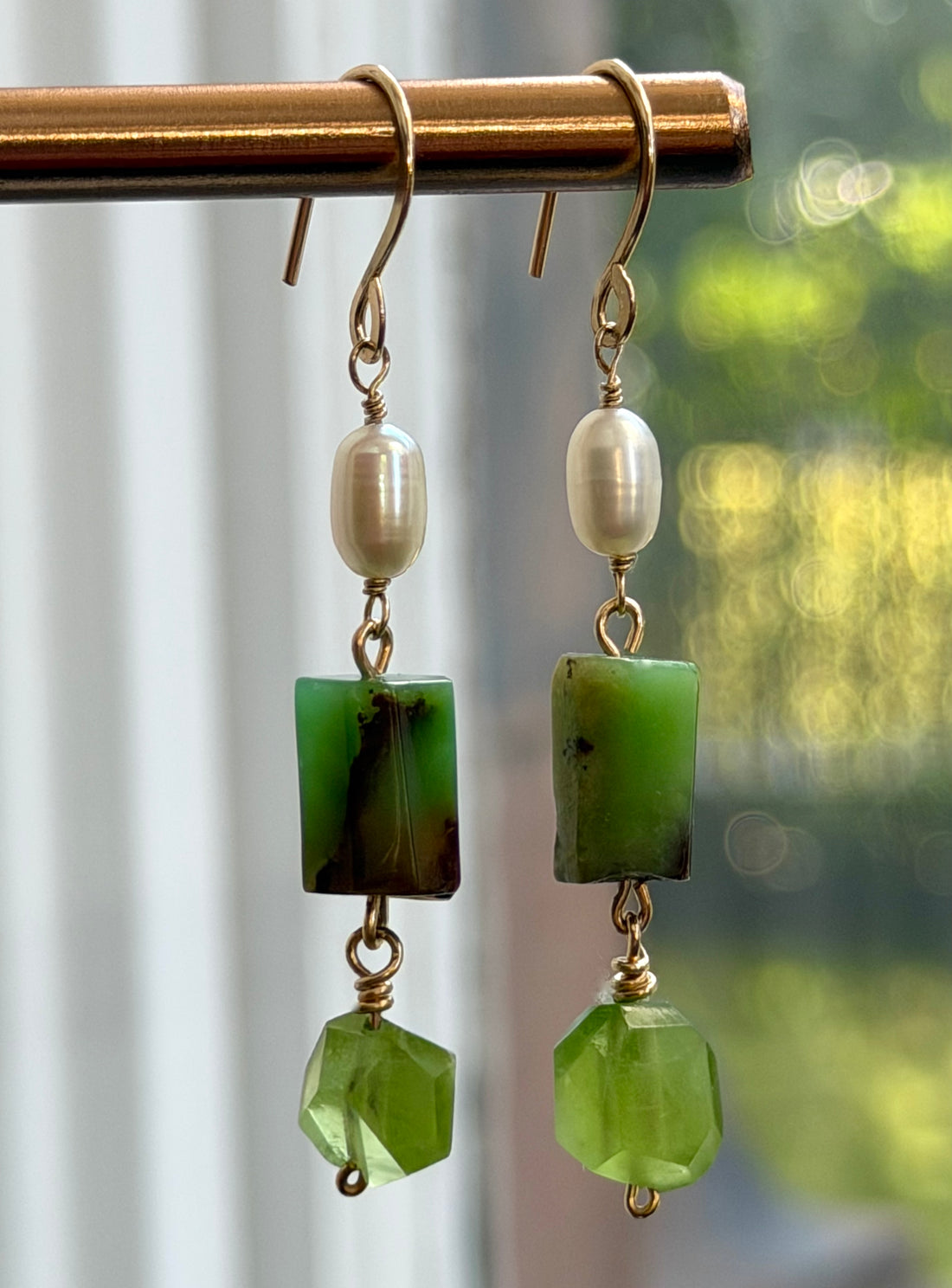 Peridot, Australian Chrysoprase Chalcedony and Freshwater Pearls Earrings