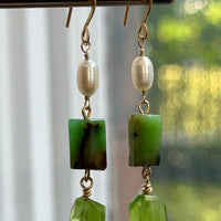 Peridot, Australian Chrysoprase Chalcedony and Freshwater Pearls Earrings