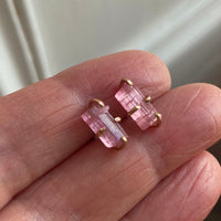 Raw Pink Tourmaline Stud Earrings, October Birthstone Earrings