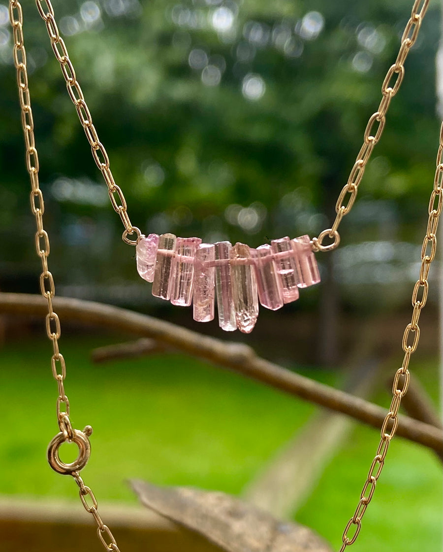 Raw Pink Tourmaline Crystal Necklace, October Birthstone Necklace