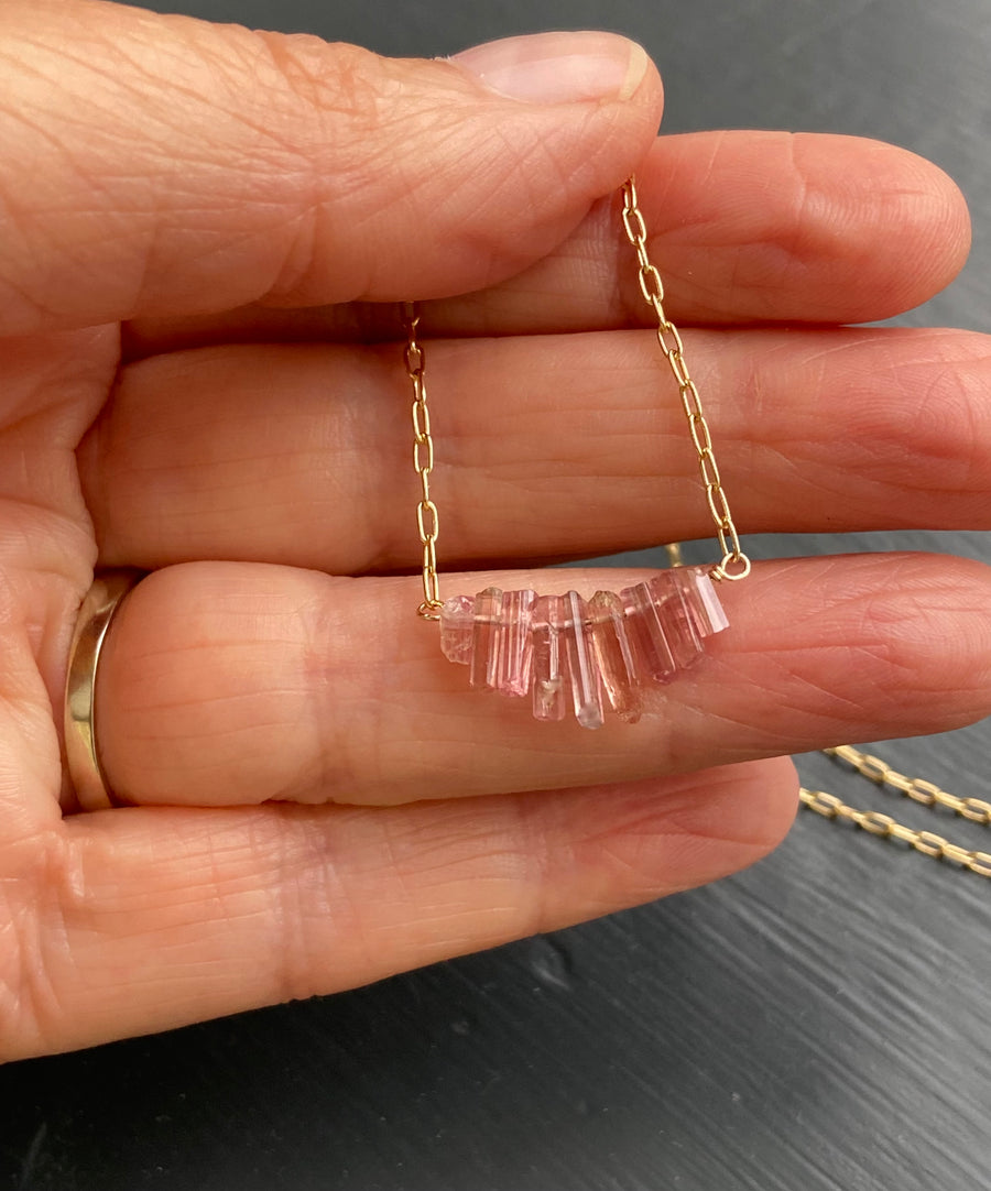 Raw Pink Tourmaline Crystal Necklace, October Birthstone Necklace