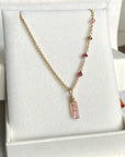 Raw Peachy Pink Tourmaline Crystal Pendant Necklace, October Birthstone Necklace