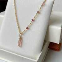 Raw Peachy Pink Tourmaline Crystal Pendant Necklace, October Birthstone Necklace