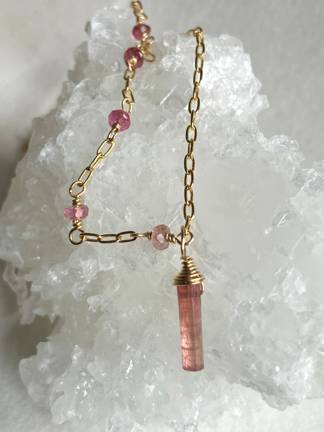 Raw Peachy Pink Tourmaline Crystal Point Pendant Necklace, October Birthstone Necklace