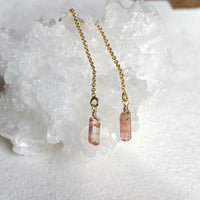 Raw Raspberry Pink Tourmaline Threader Earrings, October Birthstone Earrings