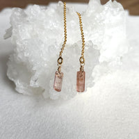 Raw Raspberry Pink Tourmaline Threader Earrings, October Birthstone Earrings