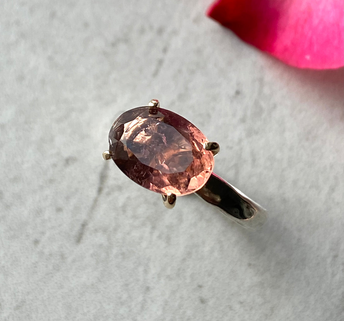 Raspberry Pink Tourmaline Ring, October Birthstone Ring