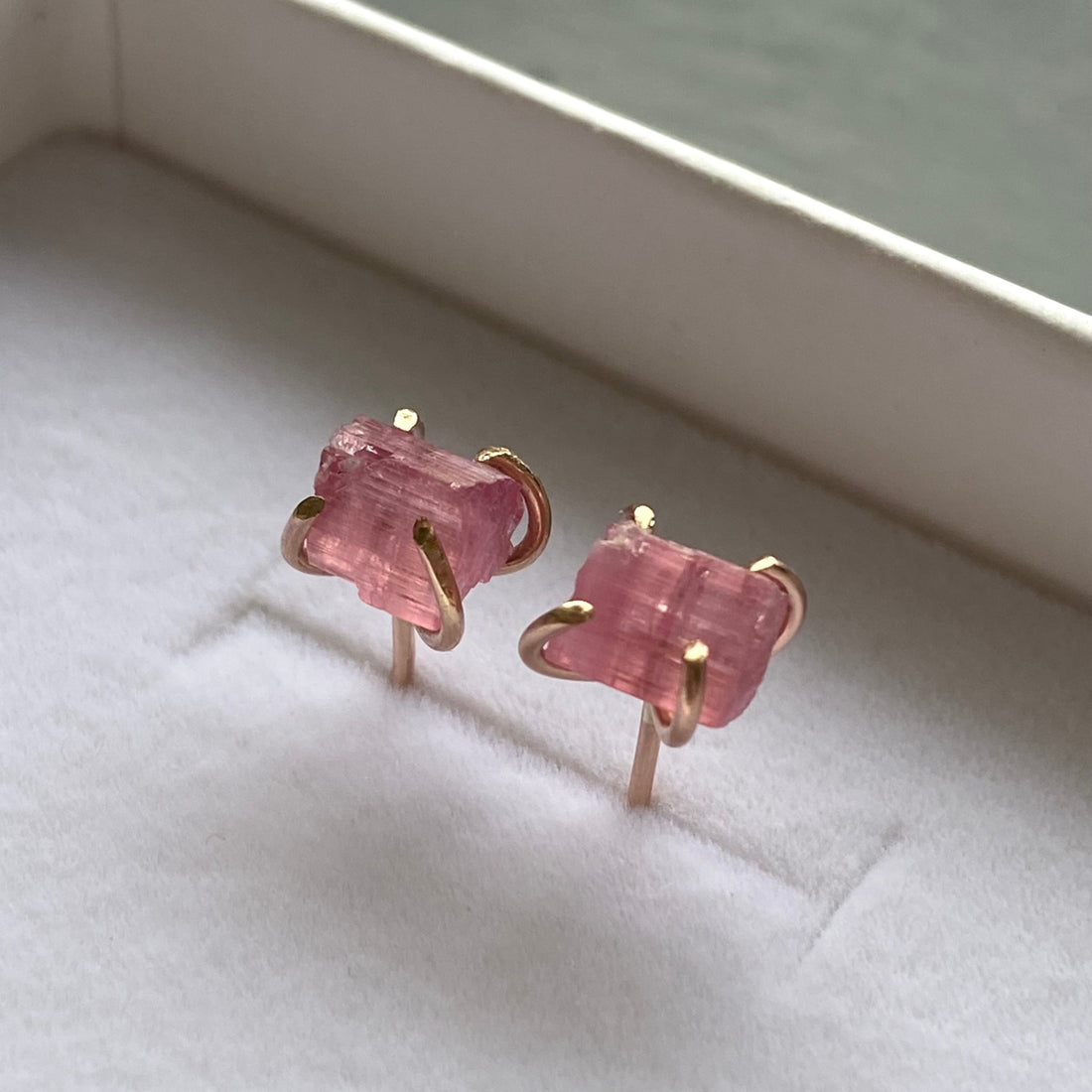 Raw Pink Tourmaline Stud Earrings, October Birthstone Earrings