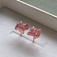 Raw Pink Tourmaline Stud Earrings, October Birthstone Earrings