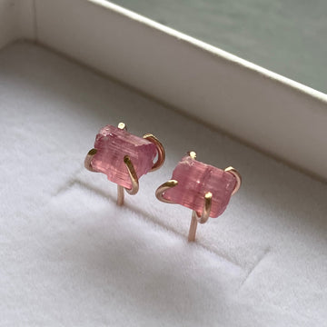 Raw Pink Tourmaline Stud Earrings, October Birthstone Earrings
