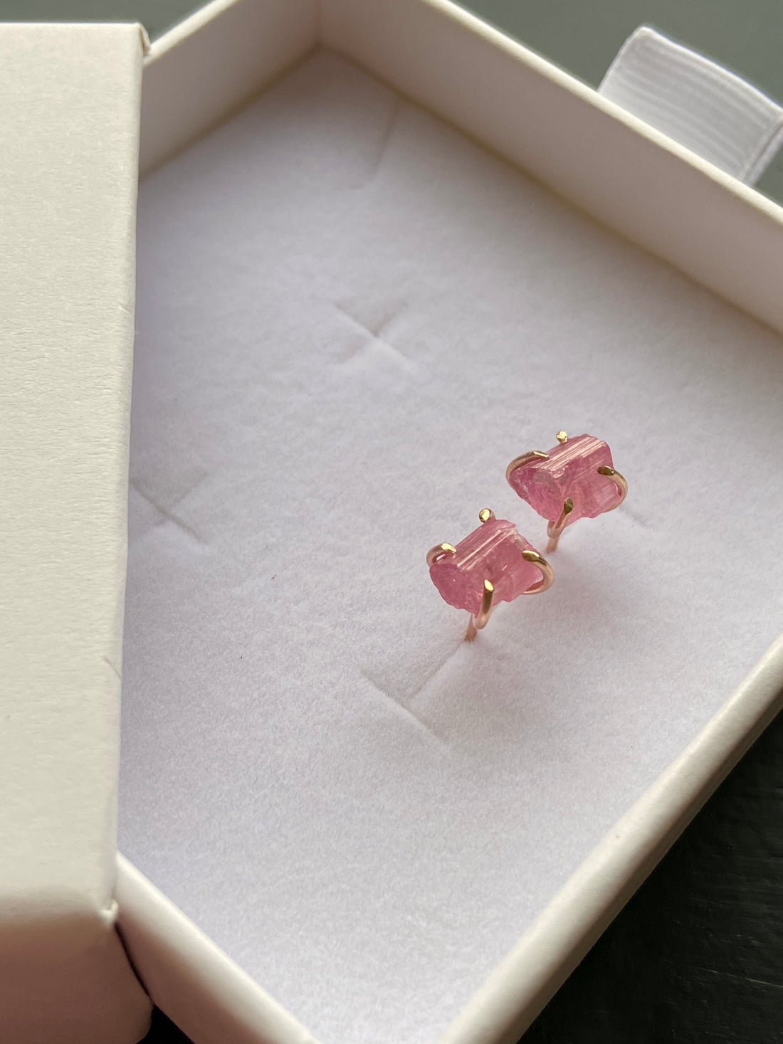 Raw Pink Tourmaline Stud Earrings, October Birthstone Earrings