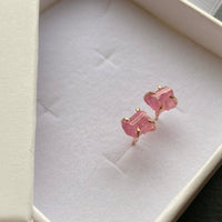 Raw Pink Tourmaline Stud Earrings, October Birthstone Earrings
