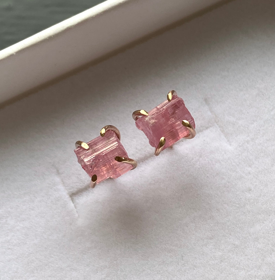 Raw Pink Tourmaline Stud Earrings, October Birthstone Earrings