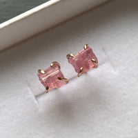 Raw Pink Tourmaline Stud Earrings, October Birthstone Earrings