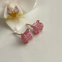 Raw Pink Tourmaline Stud Earrings, October Birthstone Earrings