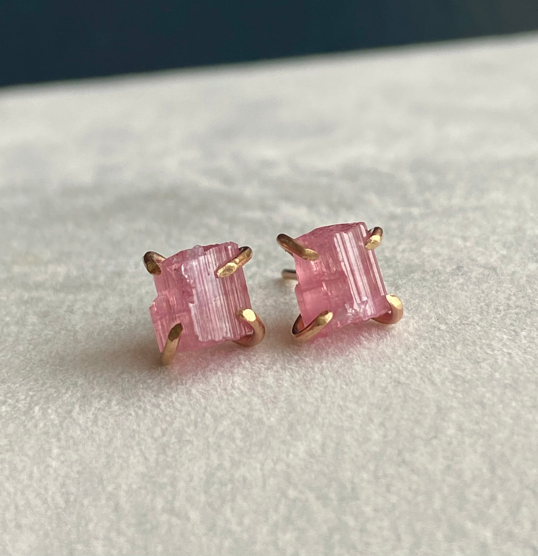 Raw Pink Tourmaline Stud Earrings, October Birthstone Earrings