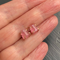 Raw Pink Tourmaline Stud Earrings, October Birthstone Earrings