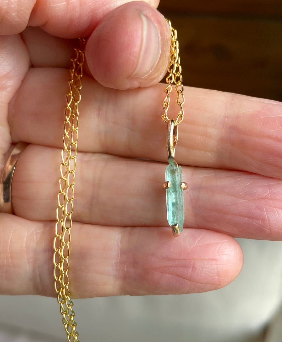 Raw Light Green Emerald Pendant Necklace, May Birthstone Necklace