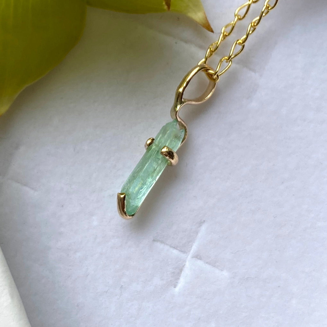 Raw Light Green Emerald Pendant Necklace, May Birthstone Necklace