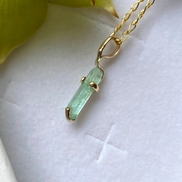 Raw Light Green Emerald Pendant Necklace, May Birthstone Necklace