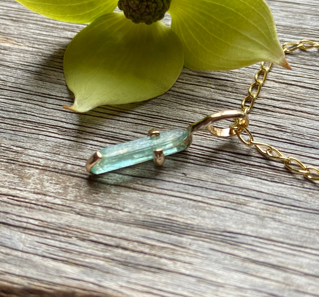 Raw Light Green Emerald Pendant Necklace, May Birthstone Necklace
