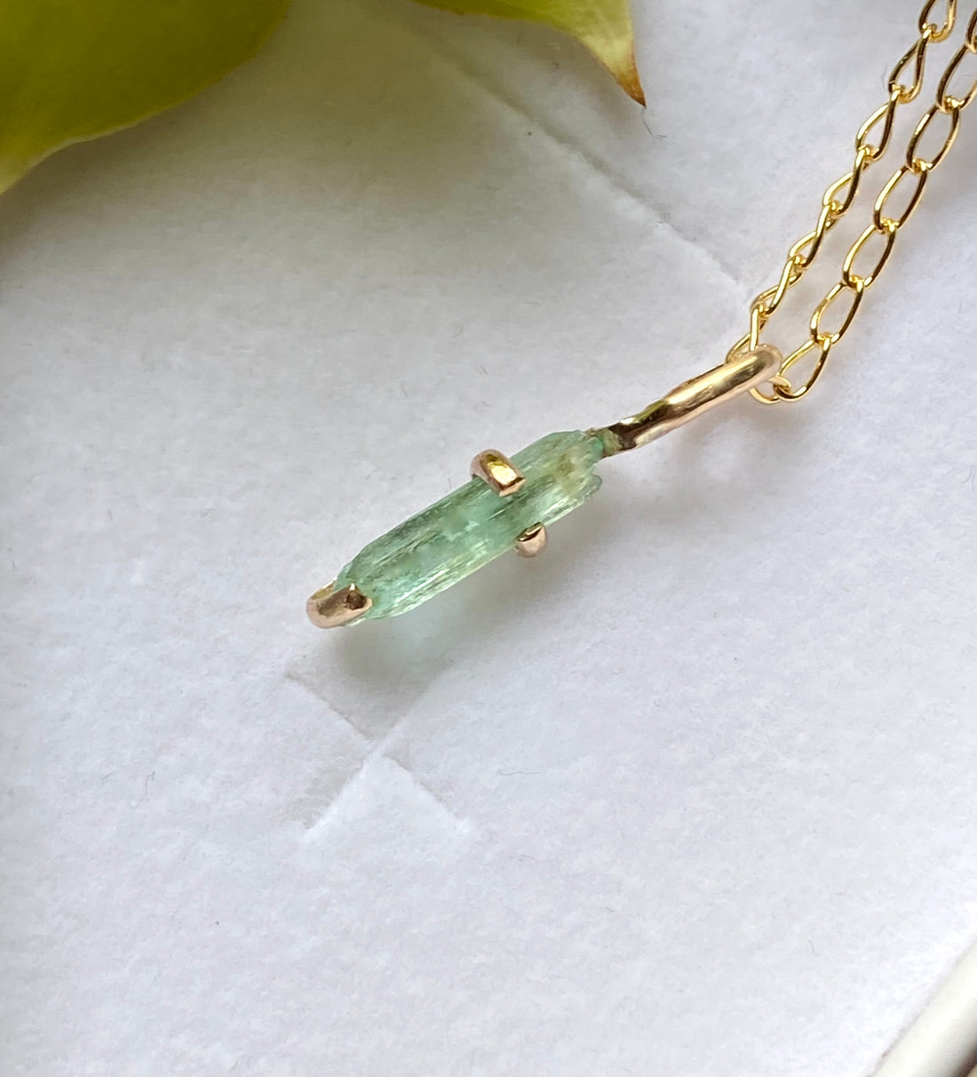 Raw Light Green Emerald Pendant Necklace, May Birthstone Necklace