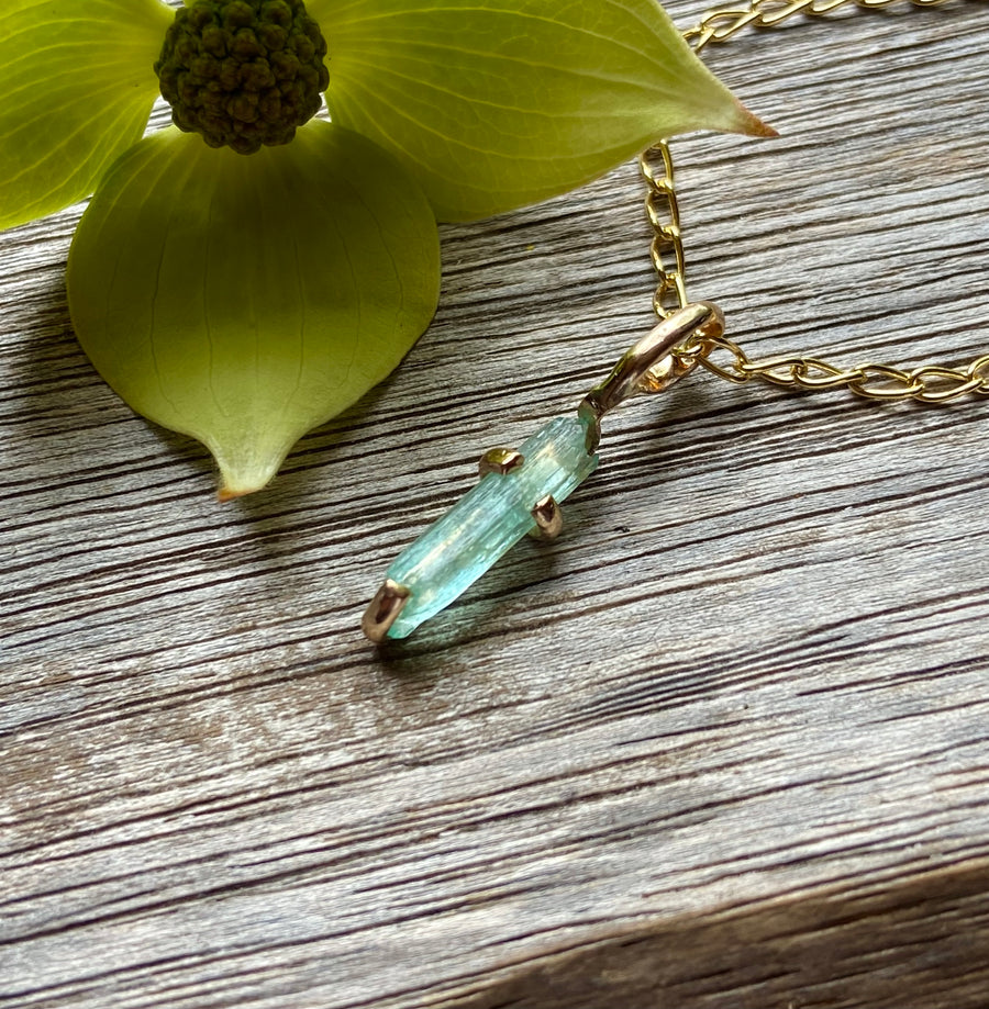 Raw Light Green Emerald Pendant Necklace, May Birthstone Necklace