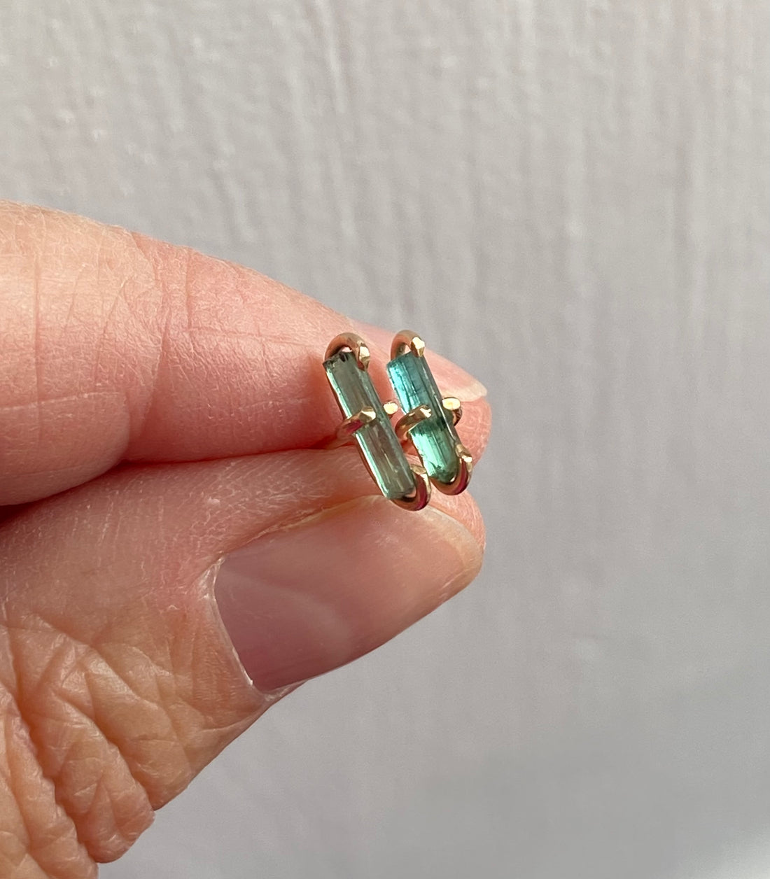 Raw Indicolite Blue/Green Tourmaline Stud Earrings, October Birthstone Earrings