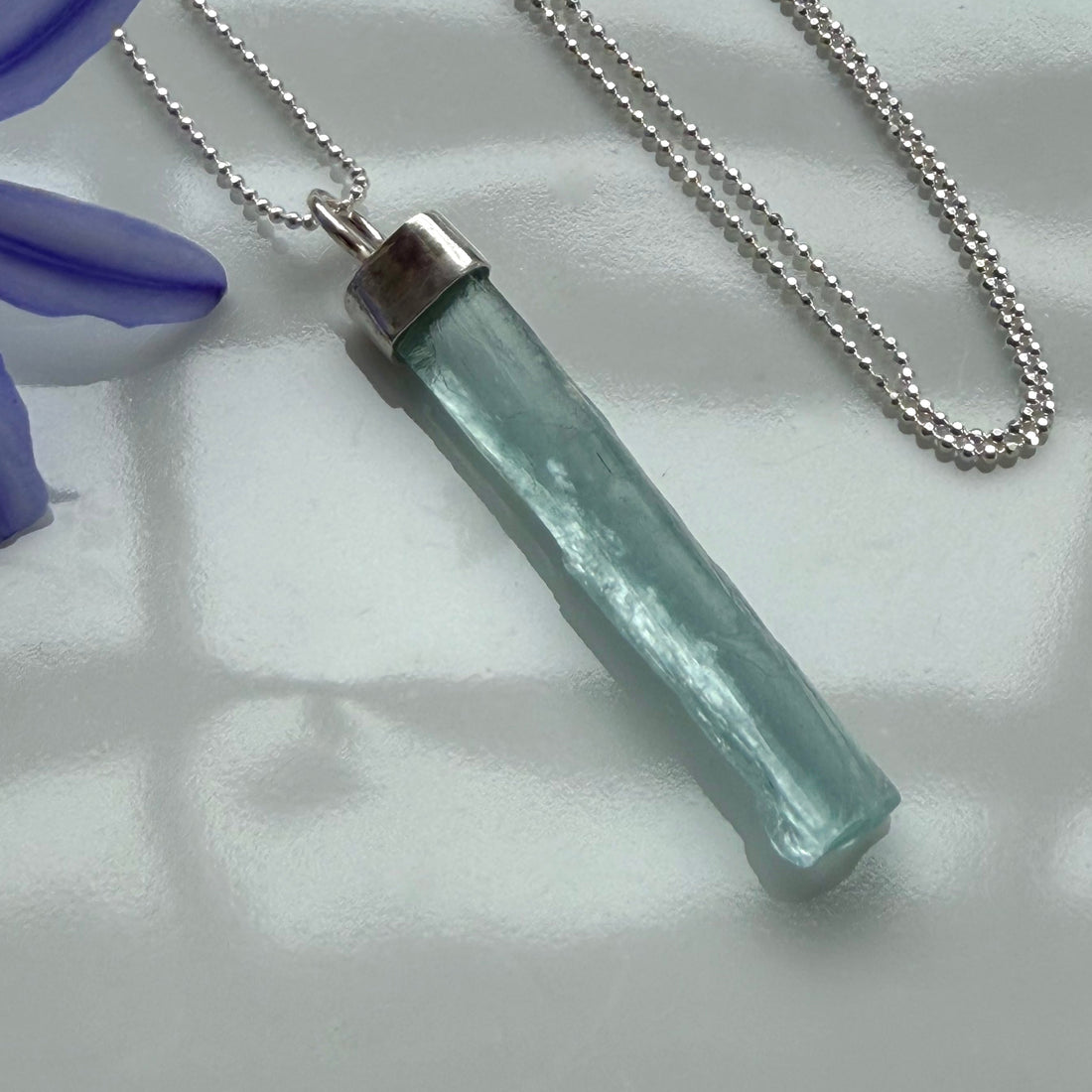 Raw Aquamarine Crystal Pendant Necklace, March Birthstone